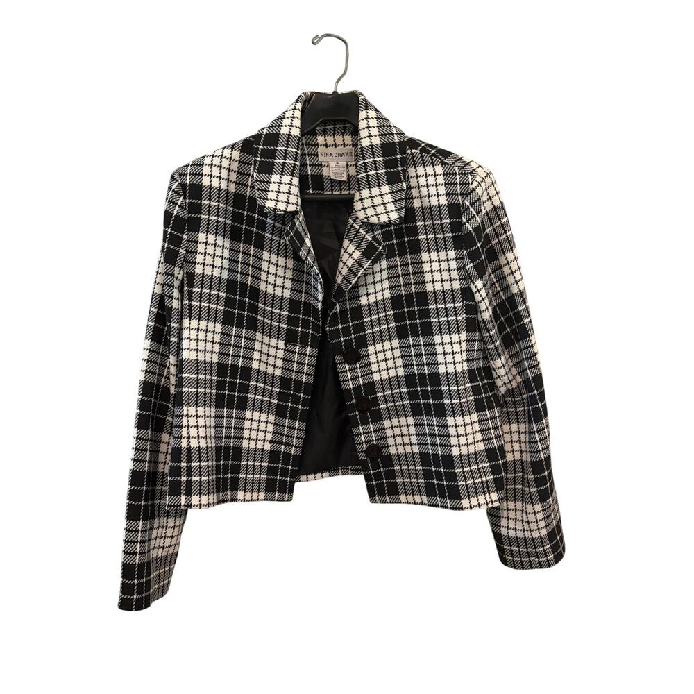 Women’s 16 Nina Drake Black and White Plaid Blazer EUC‎